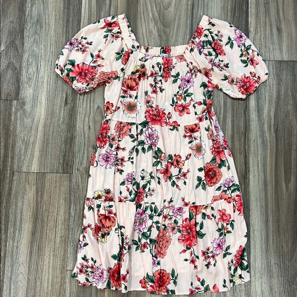 NAIF Floral Puff Sleeve Dress in Pink and Red